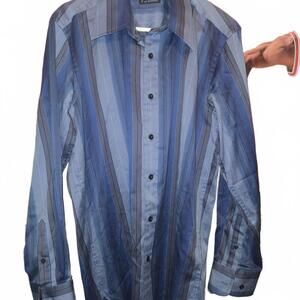 7 Diamonds Men's Blue Striped Button-Up Shirt MEDIUM
